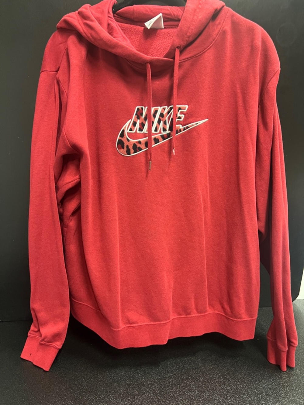 Nike Red Women's Cowl Neck Sweatshirt with Leopard Logo
